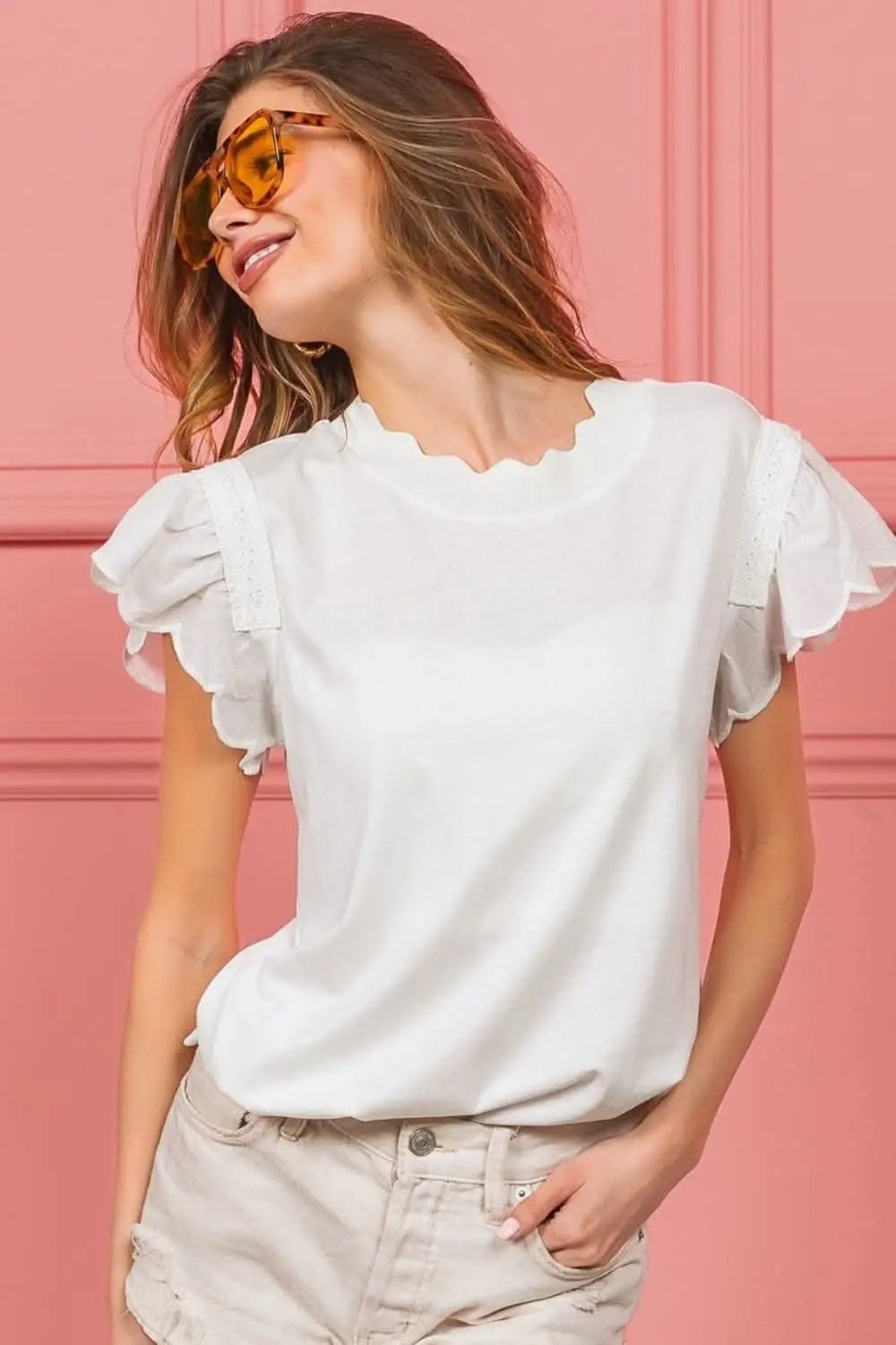 BiBi lace trim scalloped top - Love Salve